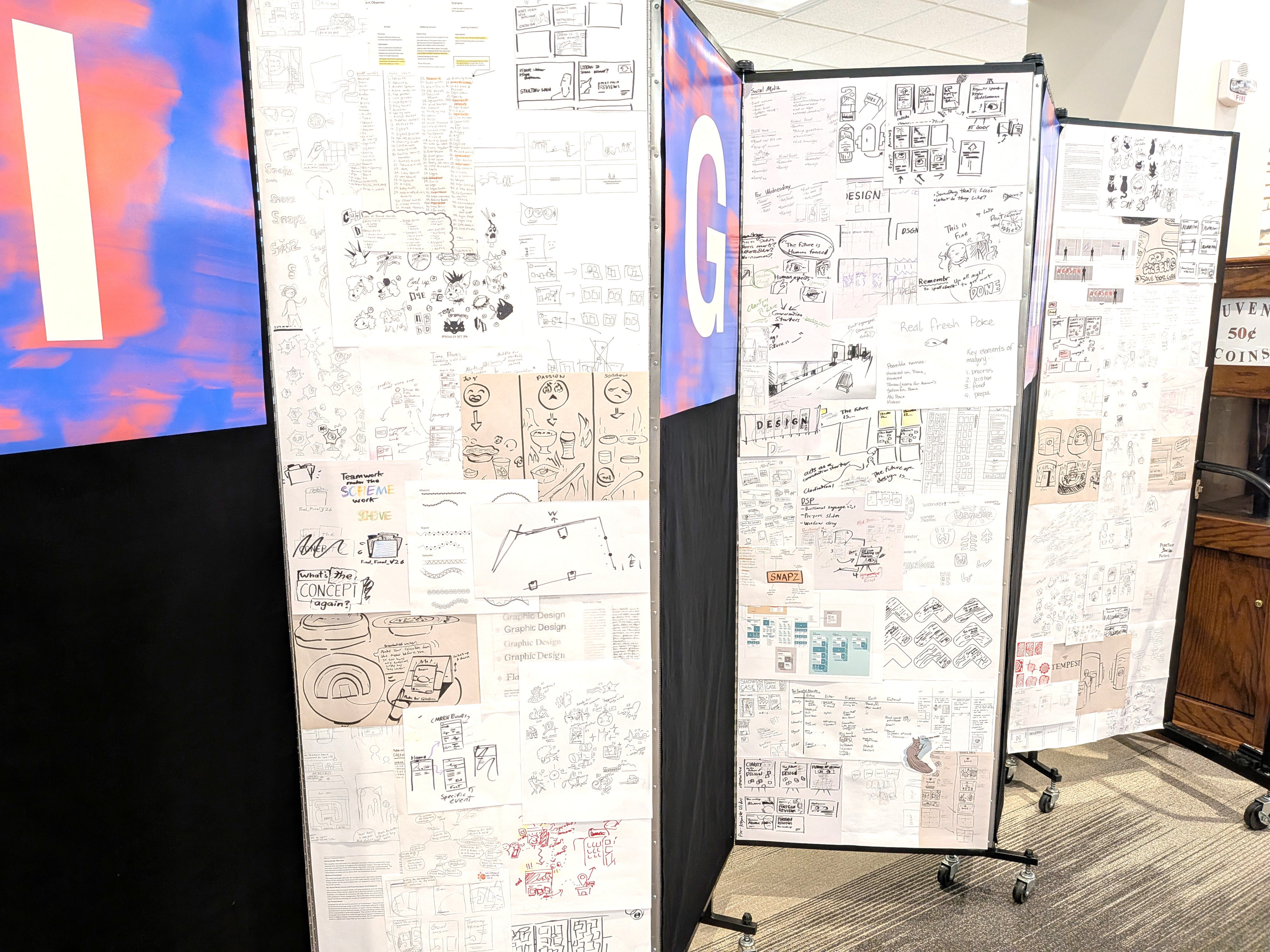 A zoomed in image of a zig zagging board featuring process work